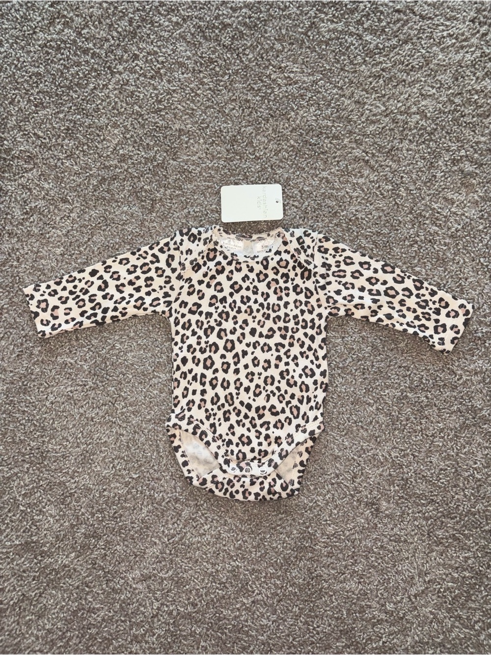 NWT Kardashian Kids Leopard Print Long Sleeve Bodysuit 3M 100% Cotton